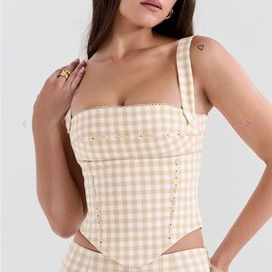 House of CB Beige and White Gingham Corset Top